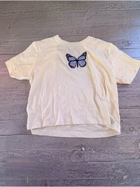 Modern Lux Cream Tee with Purple Butterfly Patch